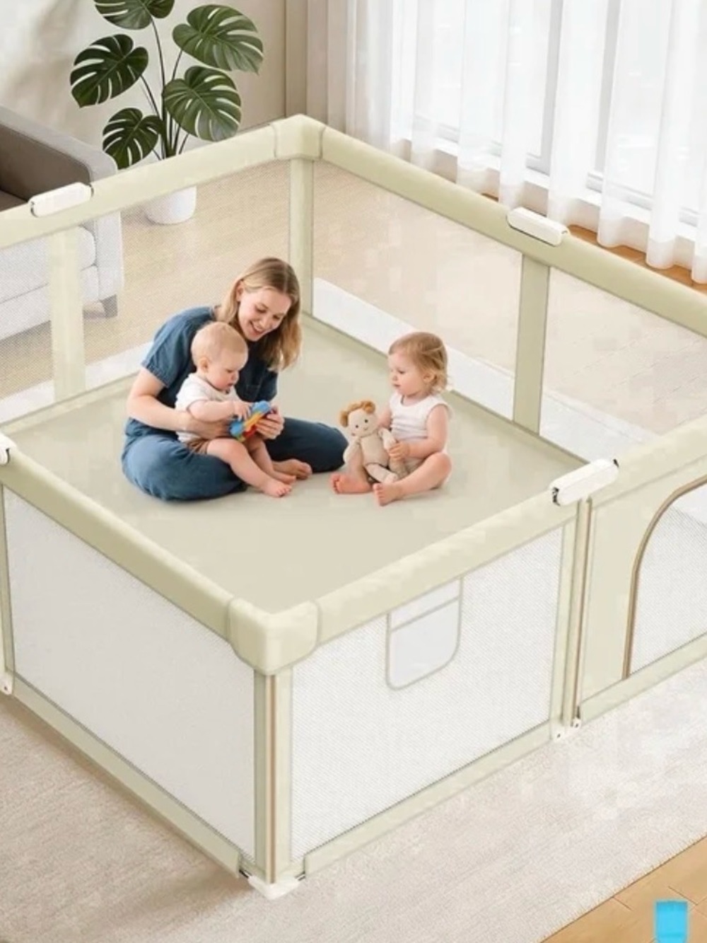 Beige Large  Baby Playpen - 70 X 70 Inch